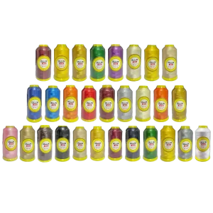 Grupo de bobinas o carretes de hilos de varios colores marca ollin para bordadoras industriales